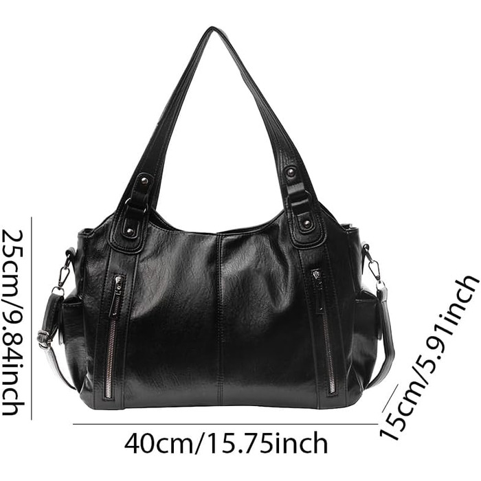 Жіноча сумка-шопер GSenhui Vintage City Bag: велика сумка на плече з екошкіри в панк-стилі для подорожей та міста, чорна