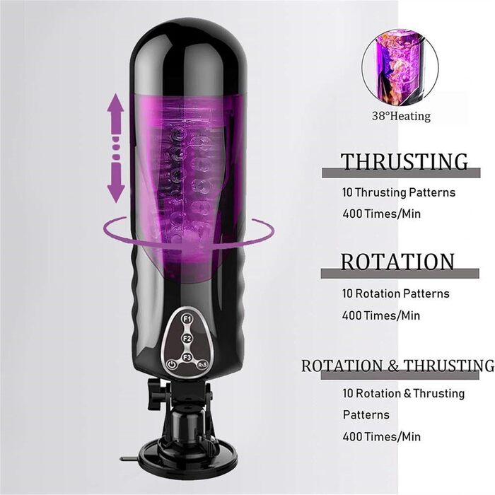 Масажер для чоловіків з нагрівом, 10 режимів ротації та 10 телескопічних режимів