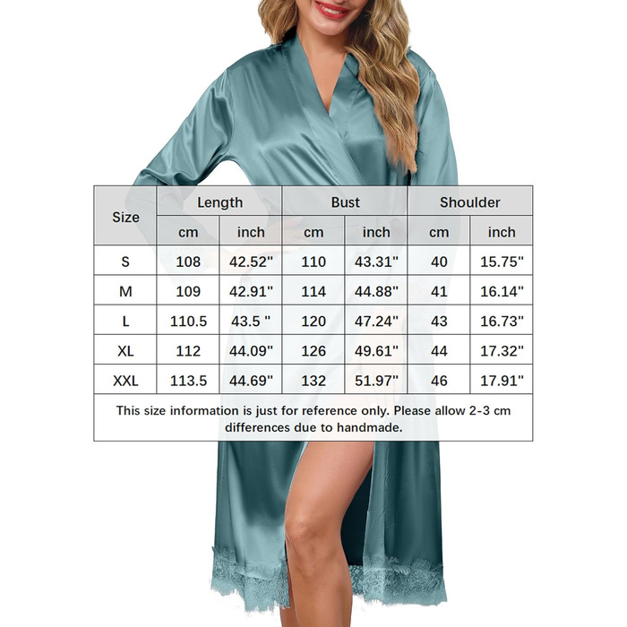 Жіночий халат Lovasy Satin Kimono з мереживом, довгий, колір сіро-зелений, розмір M