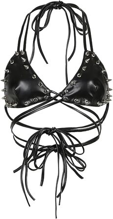 Топ FlyCC Rave з PU-шкіри для жінок: бралетт, рімінці, кроп-топ, ідеально для вечірок, танців та музичних фестивалів (чорний)