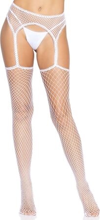 Чулки-сітка з пришитим поясом Leg Avenue, білі, універсальний розмір