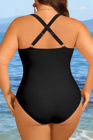 Купальник суцільний жіночий Yonique Plus Size, корейка з шнурівкою, V-подібний виріз, слімінг ефект, чорний