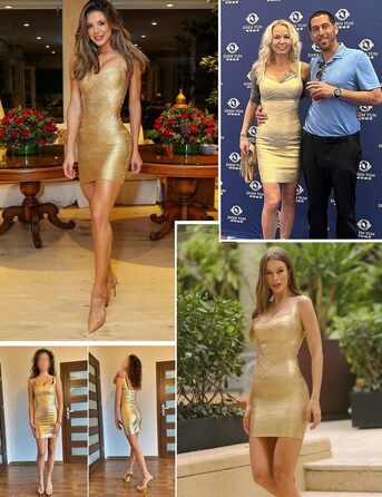 Сукня облягаюча без рукавів Meilun Rayon Bodycon золота XL