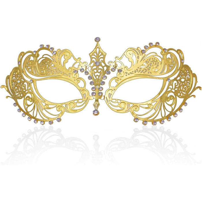 Маска для пар MYMENU Masquerade, металева, з стразами, венеціанська, для вечірок, весіль, балів (Schmetterling Gold)