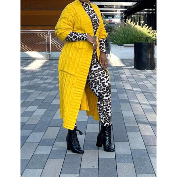 Жіночий піжамний комплект 3 шт.: теплий піжамний костюм з капюшоном, Sherpa, нічна сорочка, шорти на пупок (XL, кардиган, жовтий)