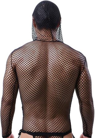 Чоловічі прозорі футболки з капюшоном, сітка, довгі рукави, фітнес, спорт, клубний стиль, для танців, білий M