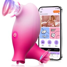 Вібратор Sexspielzeug для жінок 2-в-1: тихий, потужний, з 10 функціями (смоктання, облизування), керування через додаток, стимуляція клітора та сосків, рожевий