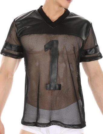 Чоловіча футболка AIEOE з сітчастою вставкою з PU шкіри, спортивна, коротка, сітка, сексуальний топ, кроп-топ