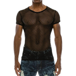 Чоловіча сітчаста футболка з прозорим дизайном, сексуальна сорочка для нічного клубу, стильна футболка в стилі стрітвір