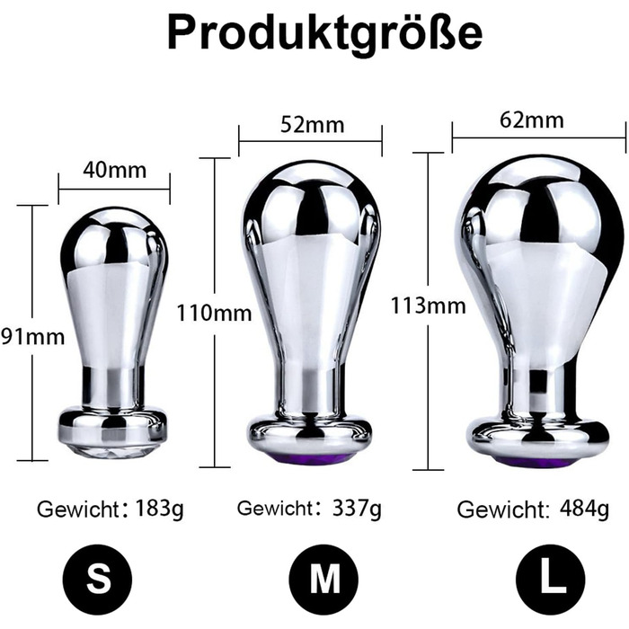 Металевий анальний плагін KucooN Extra Groß (M) - анальний плагін, масажер простати, G-точка, для чоловіків та жінок