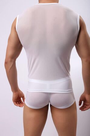 Чоловіча сітка майка Cubwear, прозора майка з короткими рукавами, сітчаста футболка для чоловіків (L, білий)