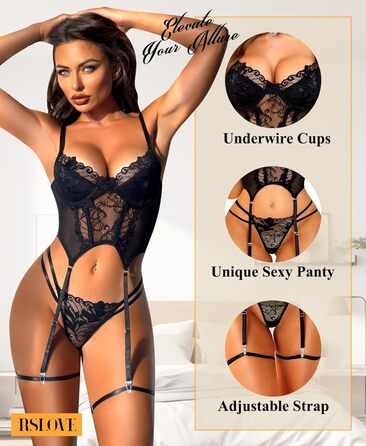 Комплект жіночої білизни RSLOVE (4 шт.) (M, Чорний)