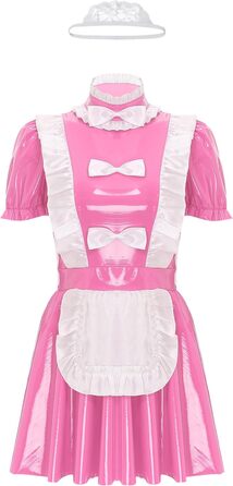 Костюм покоївки Alvivi з ефектом мокрого блиску, міні-сукня з екошкіри, готичний стиль, для карнавалу, Хелловіну, вечірки (4XL, B Рожевий A)