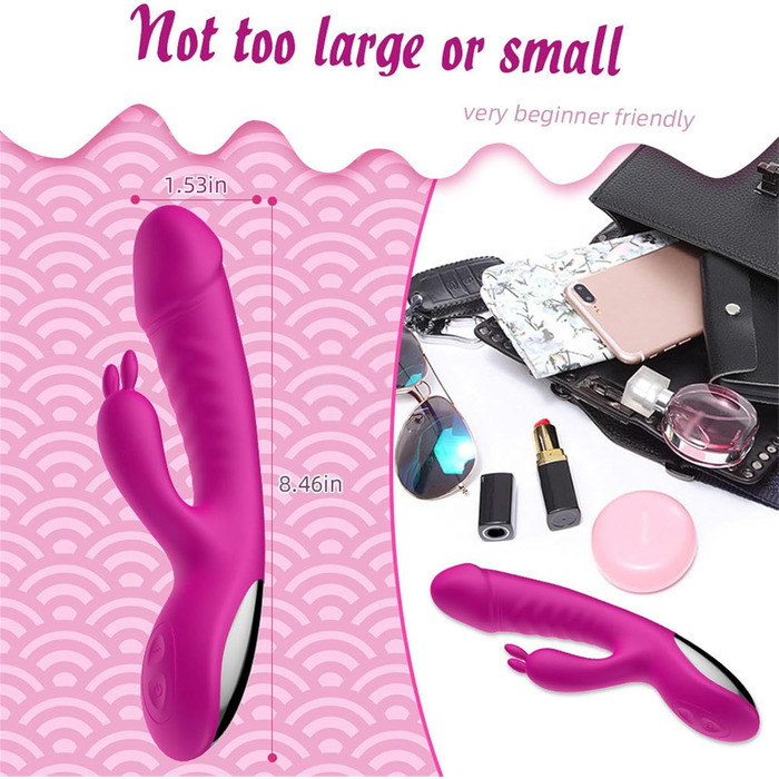 Вібратор силіконовий для G-точки з 10 режимами вібрації, нагріванням, для жінок. Кролик, Dildo, Рожевий