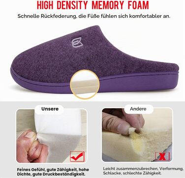 Жіночі домашні капці WateLves з ефектом пам'яті (Memory Foam), теплі зимові та осінні тапочки з штучним хутром, протиковзкі м'які капці для дому та вулиці (Фіолетові, 38/39 EU)