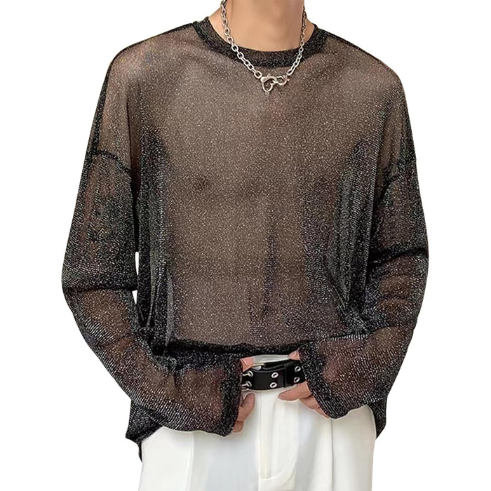 Чоловіча прозора сорочка AIEOE для клубів, мереживна, чорна (XL)