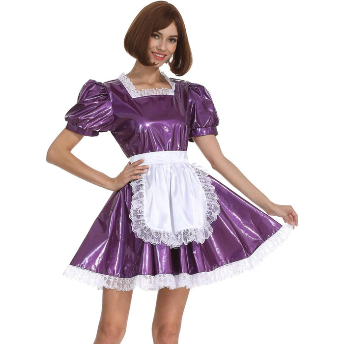 Квіткове PVC-плаття для перевдягання з квадратним вирізом, фіолетове, 3XL