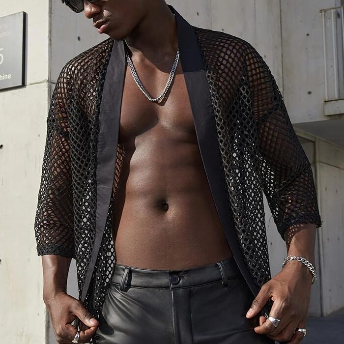 Чоловіча сітчаста футболка Detwen - прозора сорочка для клубу, чорна