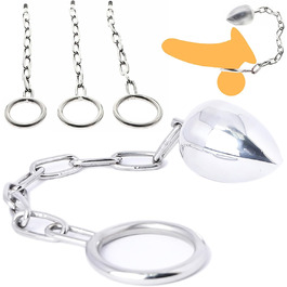 Сталевий кільце для яєчок та ануса з анальним штифтом та ланцюгом, 50 мм, срібний, для чоловіків