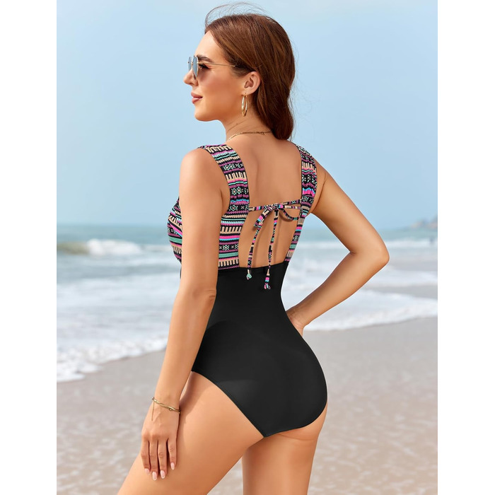 Світшот Badeanzug Damen Einteiige Bauchweg Bademode Push Up Swimsuit Vintage Raffung One Piece Große Größe Schwimmanzug Tummy Contro Schankheits Strandmode (Bunte Drucke, S)