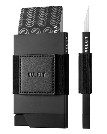 Слимок металевий картхолдер VULKIT Vc408 з Pop-Up механізмом, RFID-захистом та грошовим ремінцем, чорний
