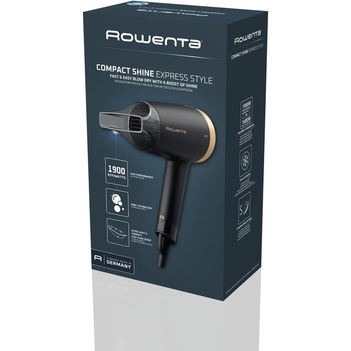 Фен для волосся Rowenta Express Style CV1801 золотого кольору, 1900 Вт, з концентратором та режимом холодного повітря