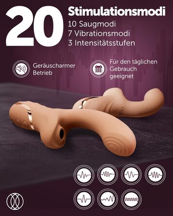 Вібратор Intima Félin Druckwellen для жінок – стимулятор клітора з насадкою-помпою + вібратор G-точки – подвійна функція помпи та вібрації, 20 режимів, тихий та перезаряджуваний – Mocca Mouse