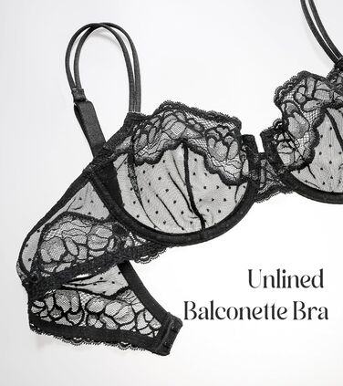 Чорний бюстгальтер Lemorosy з кісточками, мереживний, напівпрозорий, балконет, без підкладки, сітка, 75E