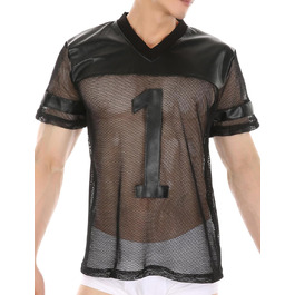 Чоловіча футболка AIEOE з сітчастою вставкою з PU шкіри, спортивна, коротка, сітка, сексуальний топ, кроп-топ