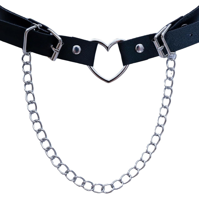 Чорні шкіряні гетри-стрінги з серцем та ланцюжком, регульовані, для косплею, вечірок, рокерського стилю, для жінок