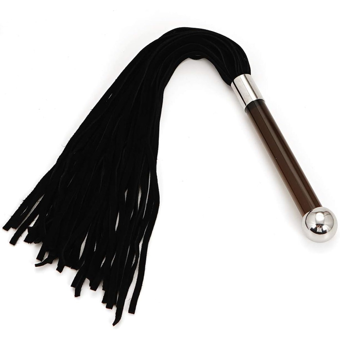 Еротичний плетіль з шкіри - багатофункціональний плетіль з велюрової шкіри з ручкою-скляним дildo (чорний)