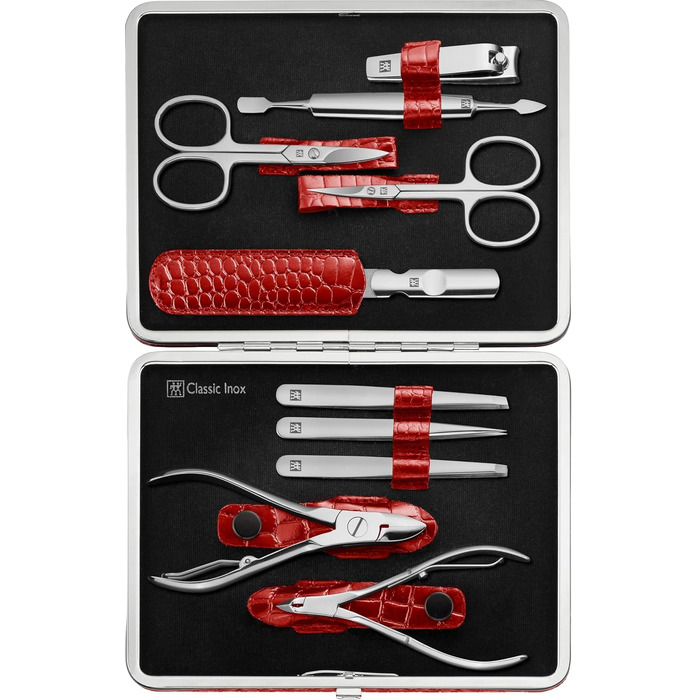 Набір для манікюру та педикюру ZWILLING Kroko Edition (10 предметів), нержавіюча сталь, шкіряний футляр, червоний