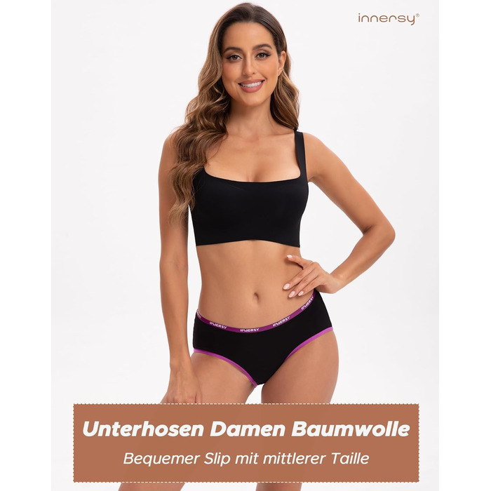 Сліпекс жіночі бавовняні труси INNERSY, комплект 6 шт., гіпсі, комфортні, кольорові, чорні, розмір L
