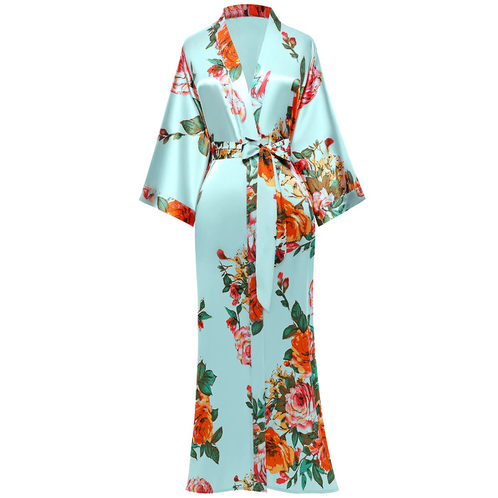 Кимоно-халат BABEYOND великого розміру з квітковим принтом, сатин, блакитний