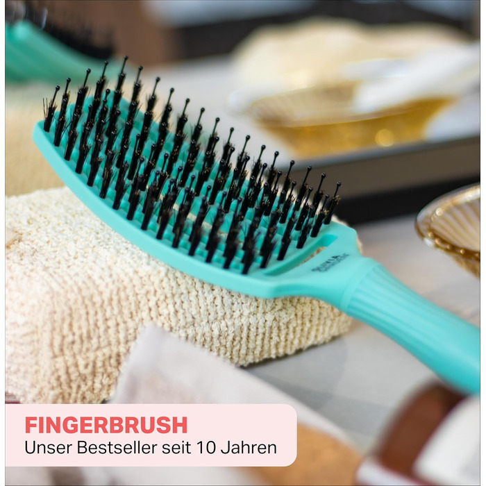 Щітка для волосся Olivia Garden Fingerbrush Care Iconic (Mint, Medium) — розплутуюча щітка з щетиною кабана та нейлоном для блиску та гладкого стайлінгу