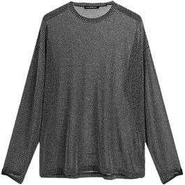 Чоловіча сітчаста футболка з довгим рукавом, прозора, сексуальний стиль, streetwear, для вечірок та клубів, срібна, 3XL