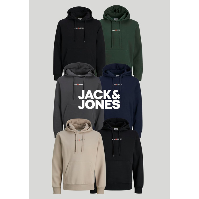 Набір чоловічих худі JACK & JONES (2 шт) — бавовняний світшот із капюшоном та довгим рукавом, повсякденний одяг у стилі streetwear (Бежевий, Чорний), розмір M