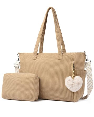 Жіноча сумка-шопер Makukke Cord Tote Bag: велика тканинна сумка через плече з вельвету для роботи, офісу, навчання та подорожей (Khaki)