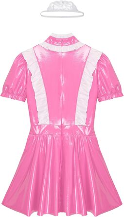 Костюм покоївки Alvivi з ефектом мокрого блиску, міні-сукня з екошкіри, готичний стиль, для карнавалу, Хелловіну, вечірки (4XL, B Рожевий A)