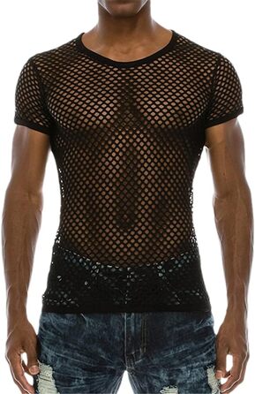 Чоловіча сітчаста футболка з прозорим дизайном, сексуальна сорочка для нічного клубу, стильна футболка в стилі стрітвір