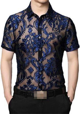 Прозора сорочка для чоловіків Bollrllr з мереживом, 2XL | Сорочка з прозорим дизайном для вечірок