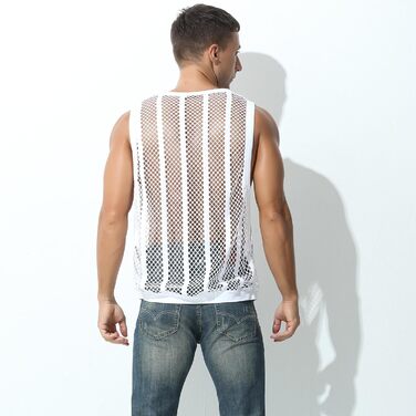 Чоловіча майка Evankin з мереживом у смужку, прозора, без рукавів, майка-топ, прозора, білий/Opulenter Garten (L)