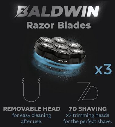 Тример для гоління голови BALDWIN 7D: магнітна голіва, водонепроникний electric head shaver для сухого та вологого гоління, набір з 3 змінними лезами