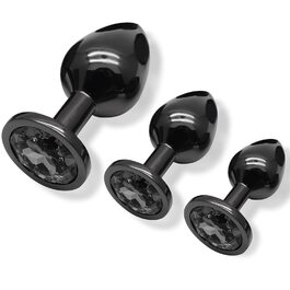 Набір анальних пробок 3 шт. з металу (Gunmetal) - велика, середня, мала. Підходить для початківців, жінок, чоловіків та пар. Чорний колір. Секс-іграшка.