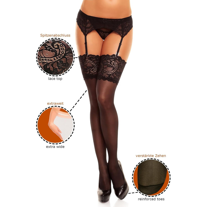 Чорні мереживні шкарпетки GLAMORY Dream 20 XL для великих розмірів