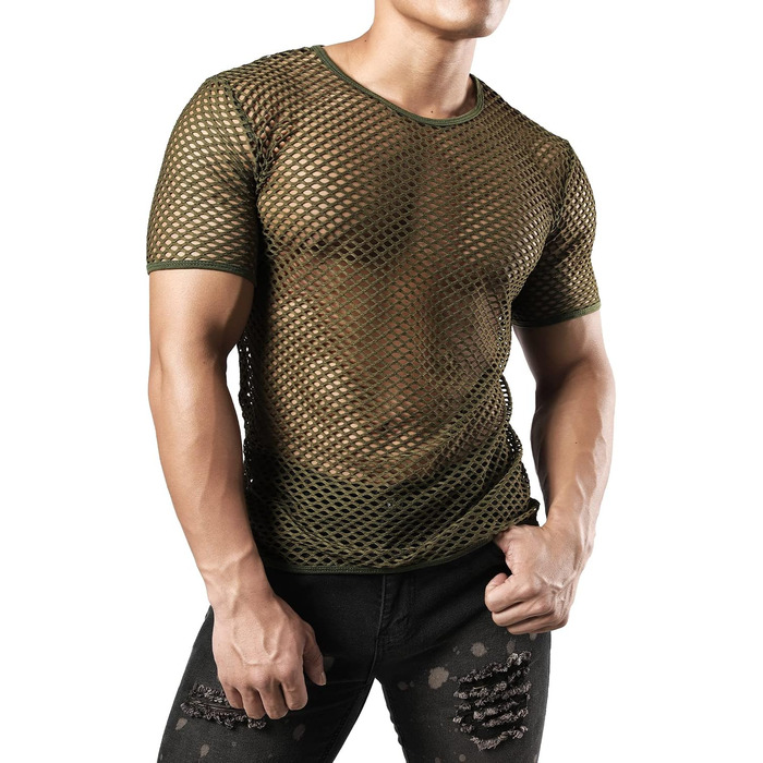 Чоловіча футболка JOGAL з еластичною сіткою, прозора, короткі рукави, армійний колір (L)