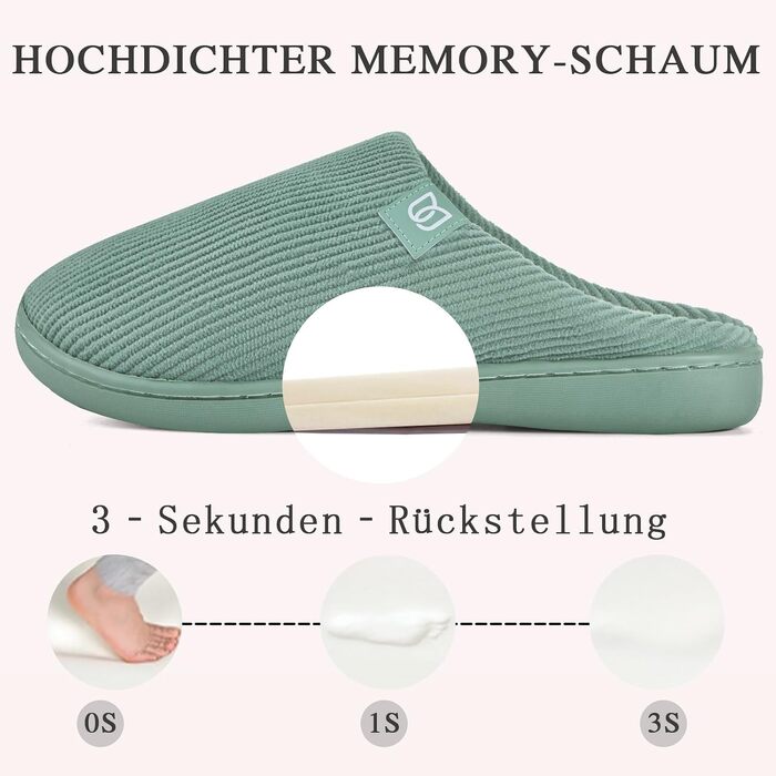 Жіночі домашні капці з ефектом пам'яті (Memory Foam), плюшеві велюрові тапочки протиковзкі, зелені, розмір 38/39 EU