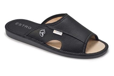 Чоловічі шкіряні домашні капці ESTRO Slipper — легкі пантолети для дому, чорні, розмір 43 EU