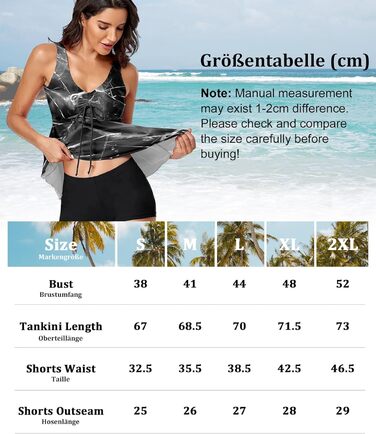 Танкіні жіночий купальник з високою талією, Push Up верхня частина з плавками, комплект двокомпонентний, літній принт, купальники для жінок, пляж, відпустка, дозвілля (Сірий море, M)