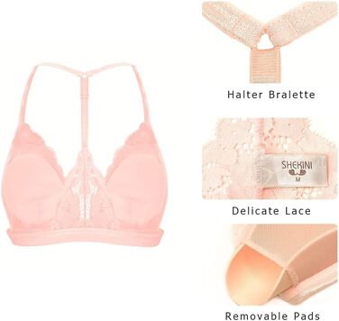 SHEKINI: Безкарсетний бюстгальтер для жінок з застібкою спереду, бралетт, мереживний, трикутник, з підкладкою, сексуальний топ-кроп, білий (рожевий, S)